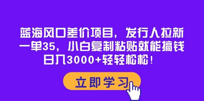 蓝海风口差价项目，发行人拉新，一单35，小白复制粘贴就能搞钱！日入3000+轻轻松松-副业金库