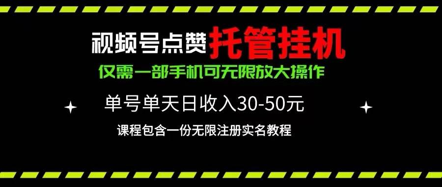 视频号点赞托管挂机，单号单天利润30~50，一部手机无限放大（附带无限...-副业金库