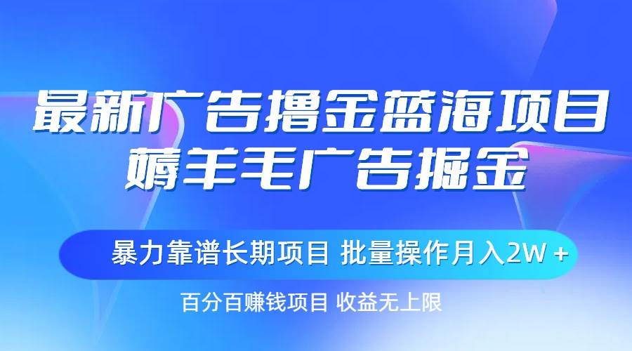 最新广告撸金蓝海项目，薅羊毛广告掘金 长期项目 批量操作月入2W＋-副业金库