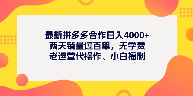 最新拼多多项目日入4000+两天销量过百单，无学费、老运营代操作、小白福利-副业金库