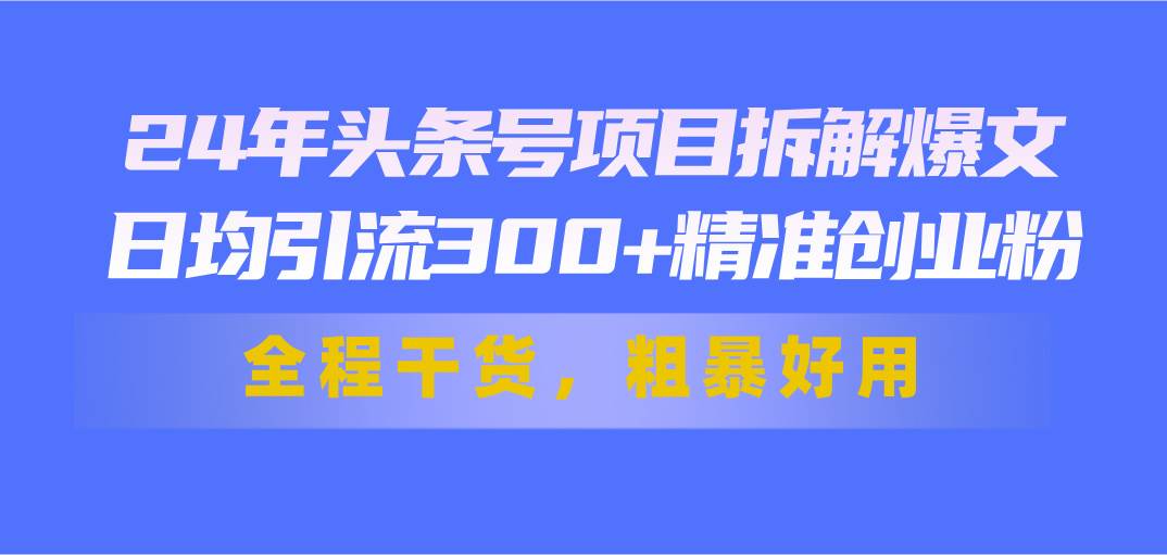 24年头条号项目拆解爆文，日均引流300+精准创业粉，全程干货，粗暴好用-副业金库