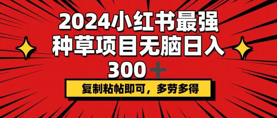 2024小红书最强种草项目，无脑日入300+，复制粘帖即可，多劳多得-副业金库